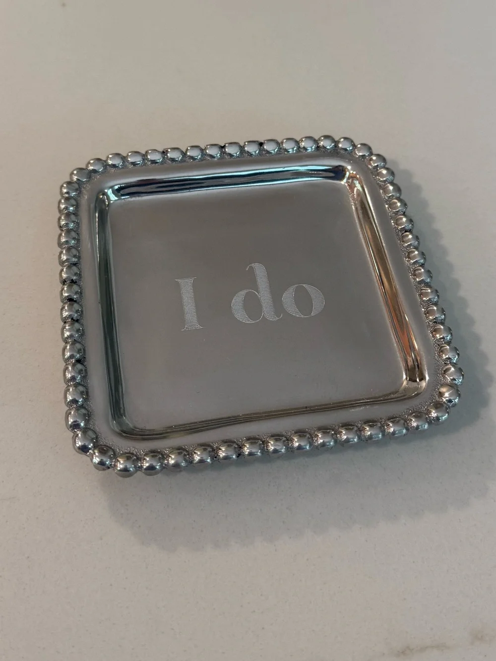 Mariposa Silver Beaded Square Trinket Tray